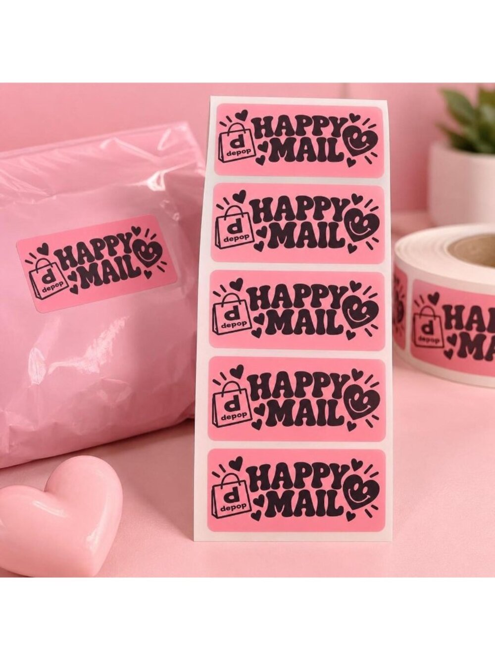 100 Pink Black Happy Stickers